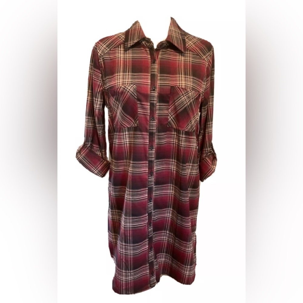 Red and Black Plaid Shirt Dress